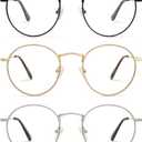 3-Pack Retro Round Reading Glasses for Men Women Trendy Blue Light Blocking Computer Readers Metal Frame AM6101. +2.50