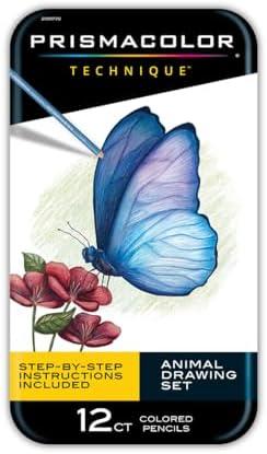 Prismacolor Technique Animal Drawing Set, Includes Colored Pencils and Step-by-Step Drawing Tutorials, Assorted Colors, 12 Count