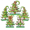 Pinkunn 5 Pcs Whimsical Christmas Table Decorations Wooden Lime Green Christmas Tree Table Centerpieces Lime Green Xmas Tree Wood Sign for Home Tabletop Ornament Holiday Xma Party Tiered Tray Decor