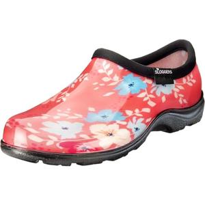 Sloggers Original Waterproof Rain and Garden Shoe for Women– Outdoor Slip-On Garden Clog - Made in The USA with Premium Comfort Insole and Arch Support - Floral Fun Coral, Size 6