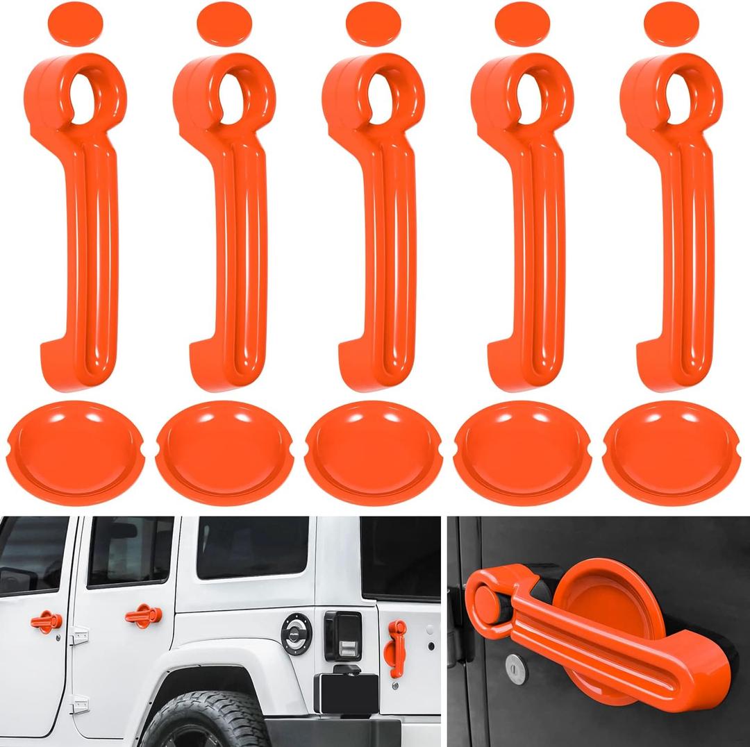 E-cowlboy Door Handle Cover Inserts+Tailgate Handle Cover+Recess Guard for 2007-2018 Jeep Wrangler JK JKU Sports Sahara Freedom Rubicon Unlimited Exterior Accessories (Orange 15PCS)