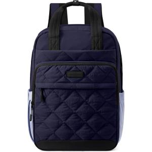 LOVEVOOK Puffer Backpack for Women Fits 15.6 Inch Laptop, Quilted Travel Backpacks Purse with Large Cup Holder, Teacher Computer Work Bags College Shool Bookbag, Puffy Carry On Personal Item Bag (Blue/Black)