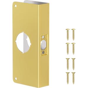 Door Knob Reinforcement Plate, Polished Gold, Fits 1-3/4" Doors, 2-3/8" Backset, Door Lock and Door Knob Cover Plate, Deadbolt Cover Plate Reinforce and Repair Wood or Metal Doors (NSHL-60-45)