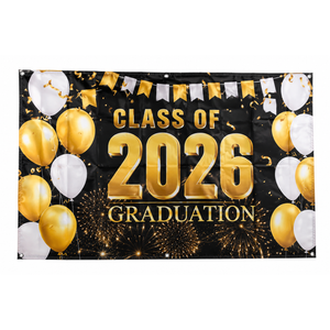 Large Graduation Decorations Banner 2026, Class of 2026 Black and Gold Graduation Backdrop, Congrats Grad Banner for Party Supplies Indoor Outdoor 42"x70"