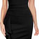 Knitee Women's Off Shoulder V-Neck Ruffle Pleat Waist Bodycon Evening Cocktail Slit Formal Dress, Black M