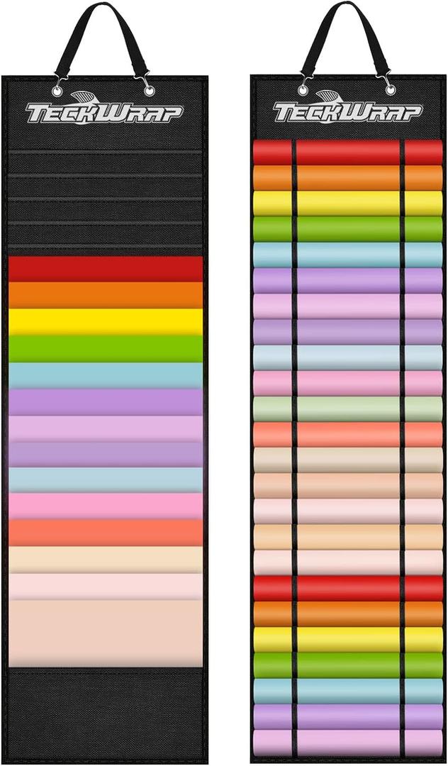 TECKWRAP Vinyl Roll Holder, Vinyl Roll Storage Organizer Black Double-sided Wall-mount with 44 Compartments