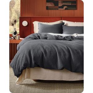 Bedsure Cotton Duvet Cover King - 100% Cotton Waffle Weave Charcoal Duvet Cover King Size, PureWoven Breathable Bedding Set for All Season, 3 Pieces, King (104" X 90"), 19 - Charcoal Black (No Comforter)