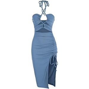 ZAFUL Women's Sleeveless Dress Sex Midi Halter Dresses Criss Cross Cami Womens Dresses Dress for Party, S, Blue