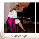 Zhanmai Winter Faux Fur Long Shawl Cloak Stretchy Satin Glove Opera Bridal Dance Gloves for Women Wedding Dress Party Coat (White)