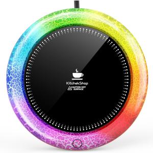 Coffee Mug Warmer with 7 Color Lights - Fastest Heating & Highest Temperature, Auto On/Off Gravity-Induction Coffee Cup Warmer for Desk, Smart Electric Beverage Warmer for Coffee, Tea