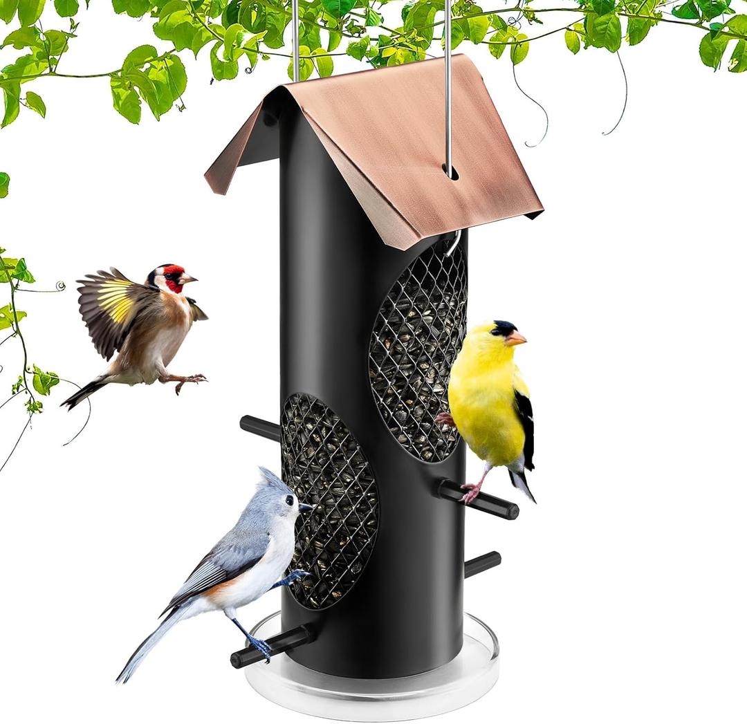 Kingsyard Metal Mesh Tube Bird Feeders for Outdoors Hanging, Sunflower Seeds, Suet Nuggets or Mealworm Bird Feeder for Finch Woodpecker Small Wild Birds, Easy-Cling Mesh, 2 lbs Capacity, Vintage