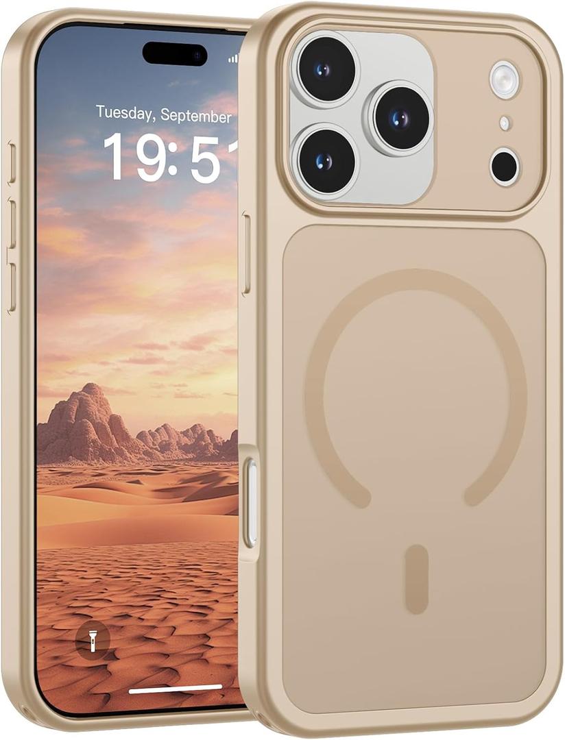 SUPFINE Magnetic for iPhone 17 Pro Max Case (Compatible with MagSafe)(Military Grade Drop Protection)(Camera Protection) Translucent Matte Shockproof Phone Cover,Desert Gold