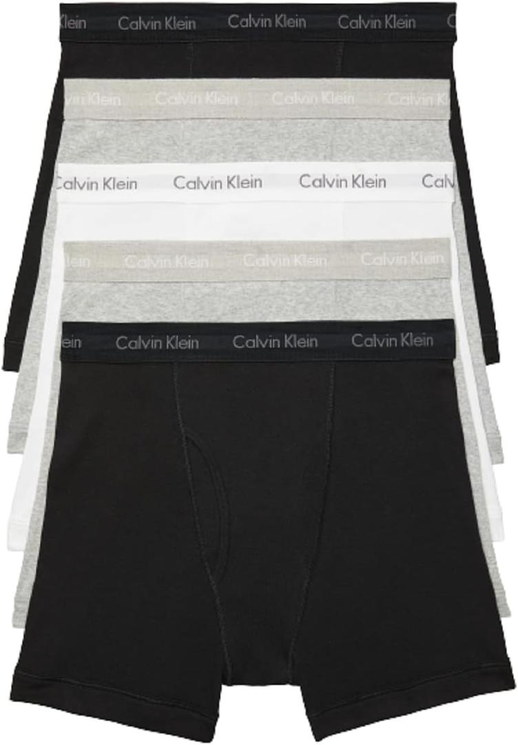 Calvin Klein Men's Cotton Classics 5-Pack Boxer Brief (Large, 2 Black, 2 Heather Grey, 1 White)