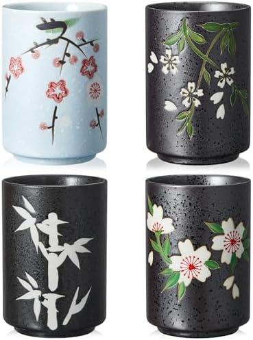 Qinyoung 4 Pcs Japanese Tea Cups 10 oz Ceramic Christmas Japanese Gifts Chinese Restaurant Sakura Teacups No Handles Japan Mug Souvenirs for Tea Latte Coffee Juice