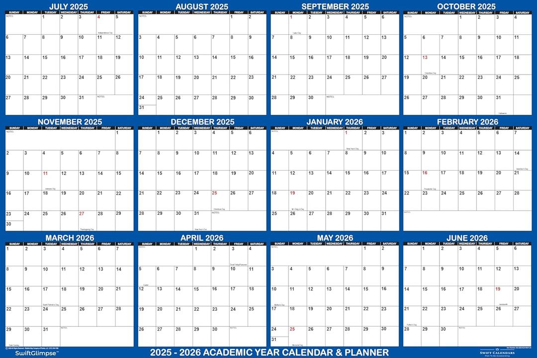 32x48 SwiftGlimpse 2025-2026 Academic Wall Calendar Dry Erase Erasable, XLarge, Wet & Dry Erase Laminated, JULY 2025 to JUNE 2026 ONLY