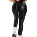 Danysu Womens Sexy Leather Leggings V Back High Waist Pu Pleather Pants Stretchy Faux Leather Tights Butt Lifting Leather Black M