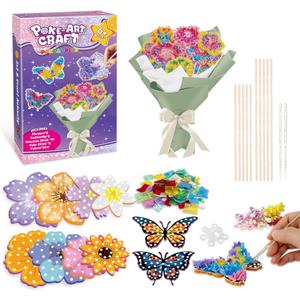 Britik Arts and Crafts for Kids Ages 8-12: Poke in Fun Art Kits for Girls, Poke Art Flower Bouquet Craft Kit, Fabric Arts for Kids DIY Flower Bouquet Kit Birthday Gift for Girls 8 9 10 11 12, Green