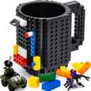 Build on Brick BPA-Free Creative Cups for Kids - Building Block Mug DIY Idea with Building Bricks, 16OZ (Black)