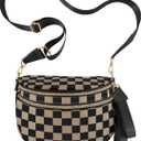 Checkered Crossbody Bags for Women, Large Nylon Bum Bags Plus Size Fanny Pack Sling Bag Belt Bag for Women Travel, Khaki Black Checkered