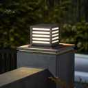 Solar Pillar Light Outdoor, Modern Post Light Dusk to Dawn IP65 Waterproof Solar Column Cap Lights LED 3000K Deck Lantern Lamp with E26 Bulb for Patio Garden Decoration(10x10,Grey)