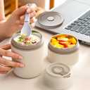 23oz Stainless Steel Food Jars With Lid and Foldable Spoon - Portable Soup Cup for Milk, Soymilk, Oatmeal,Breakfast Cup for Wide Mouth Leak-Proof Double Beige