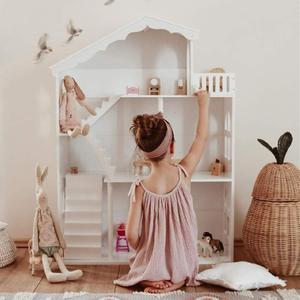 Dollhouse Bookshelf, Wooden Kids Bookshelves Children Doll House Toy Storage 3-Tier Bookcase for Books Gift for Girls Ages 3-7+