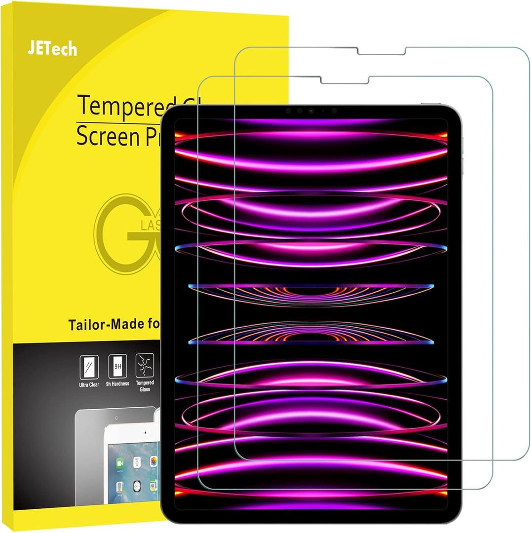 JETech Screen Protector for iPad Pro 11-Inch (2022/2021/2020/2018 Model), iPad Air 5/4 2022/2020 10.9-Inch, Face ID Compatible, Tempered Glass Film, 2-Pack