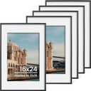 16x24 Picture Frame Set of 5, Display Pictures 12x18 with Mat or 16x24 Photos Without Mat 16 by 24 Poster Frames Collage Gallery Wall Decor, Black (16x24 (matted to 12x18))