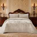 Luxury Velvet Quilt Set California King Size 106x118 Striped Pick Stitch 3 Piece Bedspread with 2 20x36 Pillow Shams Soft Coverlet Bedding Set Lightweight Comforter for All Season Beige