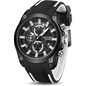 MEGIR Men's Analogue Sport Chronograph Luminous Quartz Watch with Fashion Silicone Strap (White)
