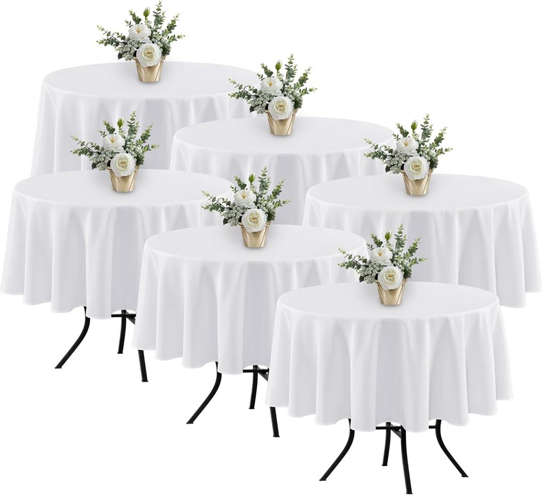 Fitable 6 Pack White Round Table Clothes - 70 Inches in Diameter - Stain Resistant and Washable Tablecloths, Polyester Fabric Table Covers for Wedding, Party, Banquet, Gathering