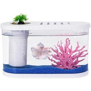 2.2 Gallon Fish Tank Kits,Small Aquarium Starter Kit,Nano Desktop Tank with Quiet Filter, Lid,Color-Changing Light&Decor for Betta Shrimp Guppy Jellyfish Goldfish Beta(12.6 * 7 * 5.6 Inch)