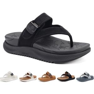 ONCAI Women's Orthopedic Platform Flip Flops with Arch Support Summer Beach Dressy Trendy Walking Sandals and Thick Outdoor Rubber Soles (8, Black)