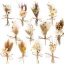 12 Pack Dried Flower Bouquet Mini Natural Pampas Grass for Crafts Small Dried Embossing Florat with Stem Boho Artificial Arrangement Wedding Derco Flowers Bundles for Vases, Wedding, Home, Party