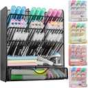 Spacrea Metal Pen Organizer, Pencil Holder for Desk, Desk Organizer with Drawer for School, Home, Art Supplies (Black)