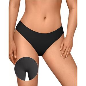 OEAK Seamless Thongs for Women Invisible Thongs No Show Thong Panty Liners Tangas Comfortable Workout G-Strings Underwear Black M