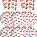 MaitianGuyou 80PCS Strawberry Party Tableware Set - 7 Inch Disposable Paper Plates and Napkins for Summer Fruit Birthday Supplies Baby Shower 1st Birthday Kids Party Decorations