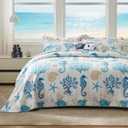 Coastal Quilt Set Full/Queen Size - Lightweight Microfiber Reversible Bedspread, 90''x98'', Sky Blue, Includes 2 Shams