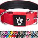 TSPRO Tactical Dog Collar 1.5 Inch Wide Thick Dog Collars with Heavy Duty Metal Buckle, Durable, Strong, Adjustable for Medium to Large Dogs (Red L)