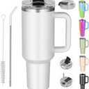 weisidi 40 oz Tumbler With Handle and Straw, Reusable Stainless Steel Insulated Water Bottle, Cupholder Friendly - Travel Mug Iced Coffee Cup for Hot-Cold Coffee and Beverages (White)