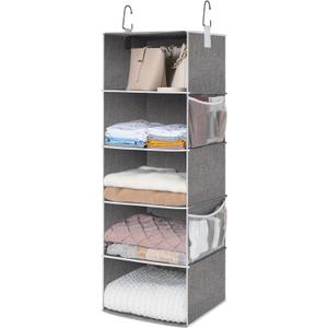 StorageWorks 5-Shelf Hanging Shelves for Closet, Clothes Organizers and Storage, 13" D x 15" W x 47 " H, Gray (Grey)