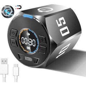 Multi-Hexagon Pomodoro Timer, Digital Cube With Various Time Presets, Magnetic Visual & Flip Focus, Rotating Display, Silent & Alarm, Count Up & Countdown for Classroom, Cook, Gym, Office (Black)