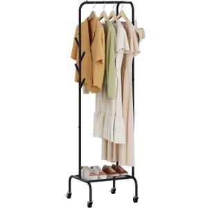 Modern Bamboo Coat Rack, Freestanding with 2 Shelves, 5 Hooks, Rotating Design, Heavy Duty Stand for Entryway, Living Room, 72x24x24 Inches (Black)