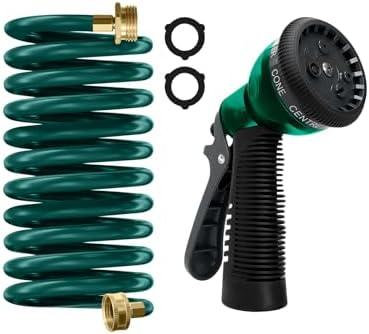 Coil Hose 10FT EVA Coil Garden Hose With 3/4'' Brass Connector Coiled Water Hose Lightweight And No Kink Includes 7 Patterns Spray Nozzle For Outdoors Lawn Watering Car Washing