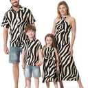 PATPAT Family Matching Hawaiian Outfits: Women Halter Tropical Maxi Sundress - Mommy and Me Matching Dresses for Vacation Beach Luau Cruise, Black Zebra Stripes, Women, Large