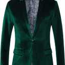 WZIKAI Mens Velvet Blazer One Button Slim Fit Solid Fashion Suit Jacket Sport Coat for Wedding Prom Dinner Party (XX-Large, Green)