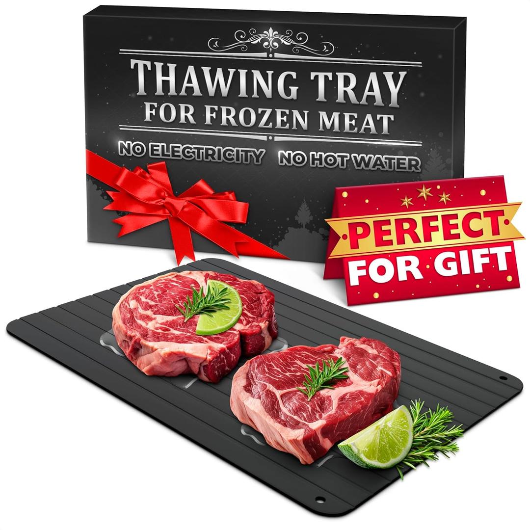 Quick Defrosting Tray for Frozen Meat, Fish, and Vegetables  11.6" x 8.2" Non-Electric Aluminum Meat Defrosting Tray, Non-Stick Surface and High Thermal Conductivity  Easy to Clean, Use, and Store