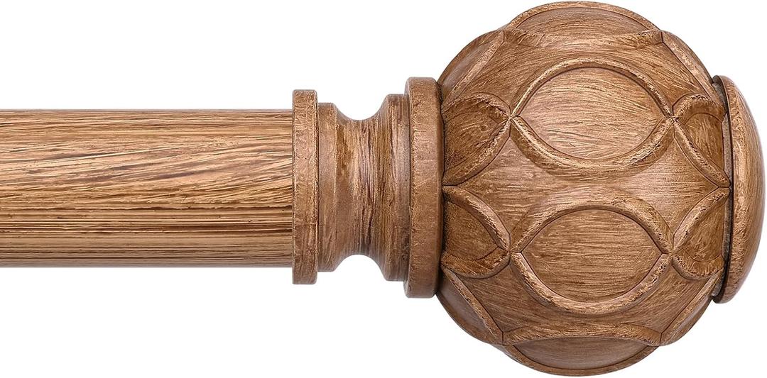 Wood Curtain Rods 36-91 Inch, Boho Decorative 1 Inch Vintage Curtain Rod for Farmhouse Window, Adjustable Heavy Duty Antique Rustic Window Treatment Rods, Imitation Wood Grain Finish