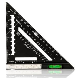 Beslands 7 inch Rafter Square with Level, Aluminum Metal Triangle Ruler Carpenter Square Woodworking Layout Tool Aluminum Triangle Tool Stainless Steel Ruler (Black)
