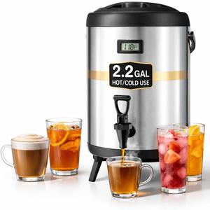 Insulated Beverage Dispenser with Spigot,2.2 Gallon/8L Coffee and Drink Server,Non-electric Thermal Hot and Cold Beverage Dispenser for Juice Chocolate Tea Milk